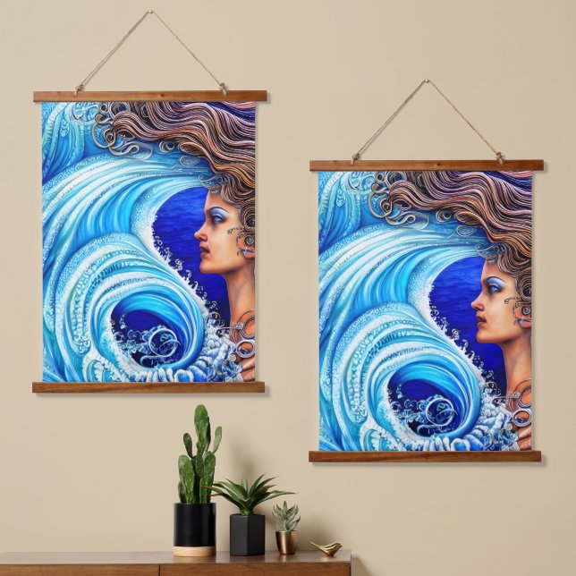Fantasy Ocean Sea Wave Goddess Artwork Hanging Tapestry (Asymmetrical)