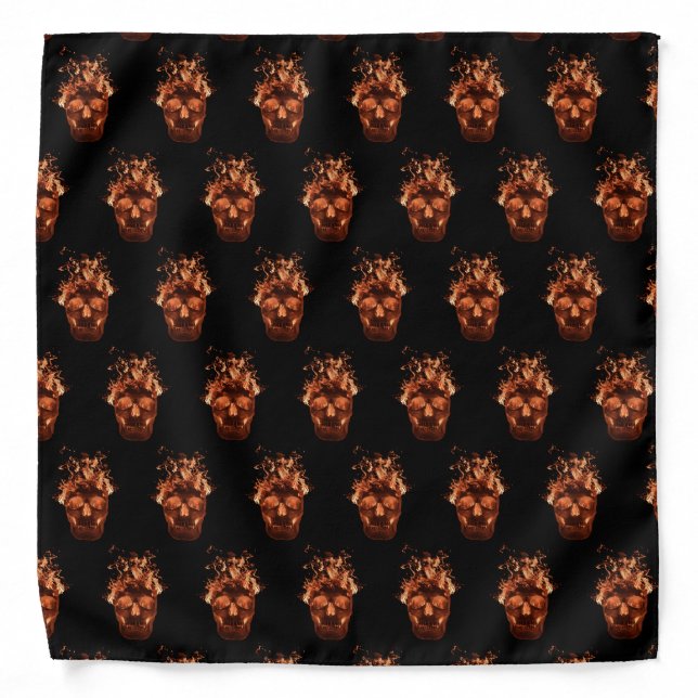 Fantasy Orange Flaming skull Bandana (Front)