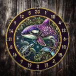 Fantasy Orca Turtle Dartboard Wall Art<br><div class="desc">Turn your man cave or fishing lodge into an enchanting retreat with this fantasy-inspired orca and turtle wall art. The majestic orca, adorned with stunning patterns in purple, gold, and blue, takes center stage in this design. Beside it, a detailed turtle adds a calming presence to the underwater-themed artwork. Encased...</div>