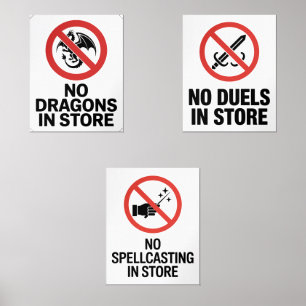 Fantasy OSHA Safety Sign Set No Dragons Dueling