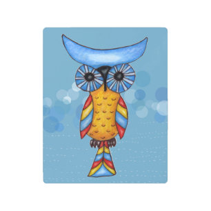Fantasy Owl Blue Head Colored Feathers Big Eyes Metal Print