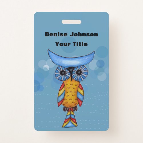 Fantasy Owl blue Head Yellow Body colorful Feather Badge