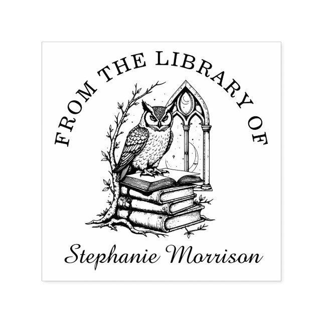 Fantasy Owl Library Ex Libris Bookplate Stamp (Design)