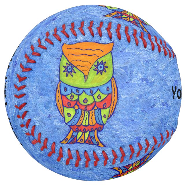 Fantasy Owl Neon Colors Star Eyes Blue Softball (Front Left)