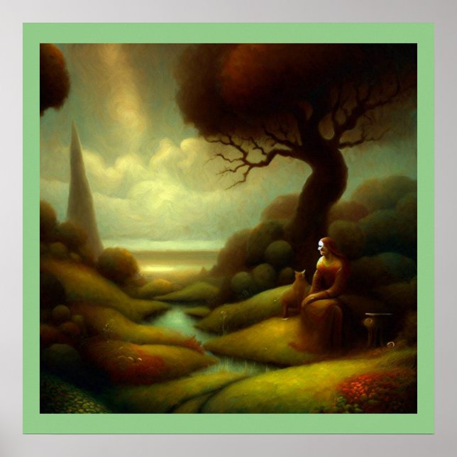 Fantasy Painting 7  - Woman and Cat Poster (Front)