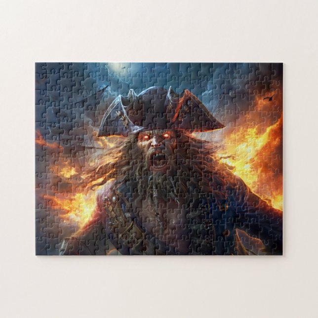 Fantasy Painting Flaming Pirate in Battle Scene Jigsaw Puzzle (Horizontal)