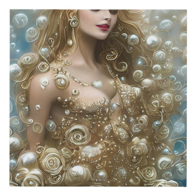 Fantasy Painting of a Female Swimming Underwater Faux Canvas Print (Front)