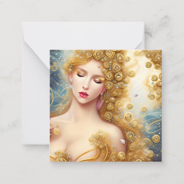 Fantasy Painting of a SciFi Exquisite Delicate Gol Note Card (Front)
