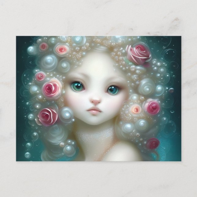 Fantasy Painting of a White Fuffy Baby Cat Postcard (Front)