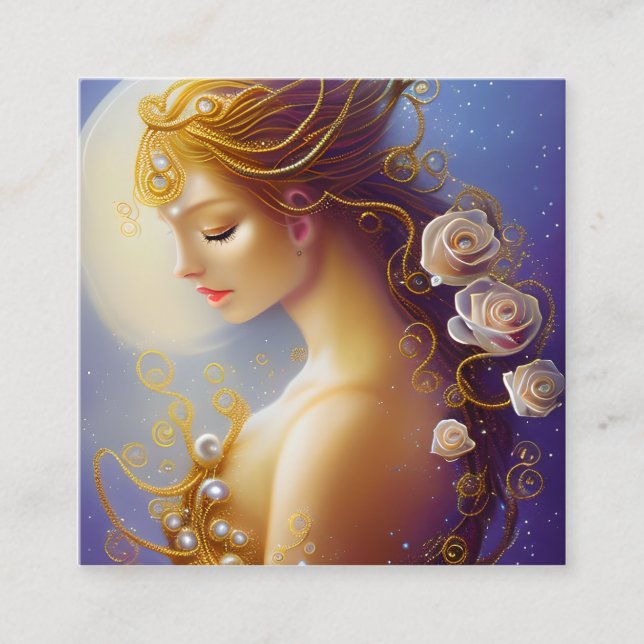 Fantasy Painting SciFi Exquisite Delicate Gold Int Square Business Card (Front)