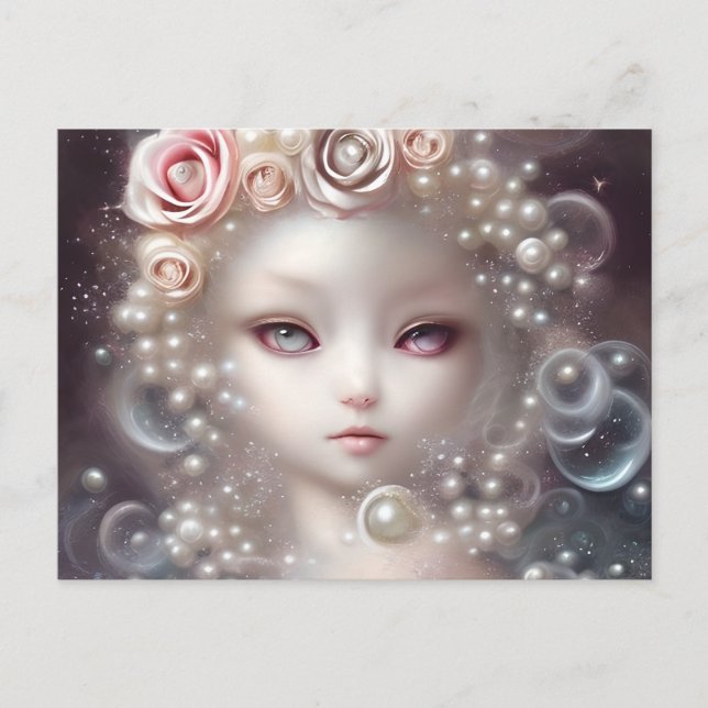 Fantasy Painting SciFi White Fuffly Baby Cat  Postcard (Front)