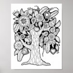 Fantasy Paisley Flower Tree Coloring Page Art Poster
