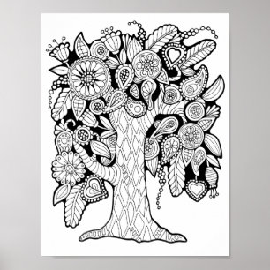 Fantasy Paisley Flower Tree Coloring Page Art Poster