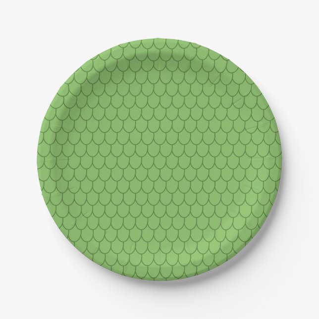 FANTASY PARTY, GREEN DRAGON SCALES PATTERN Novelty Paper Plates (Front)