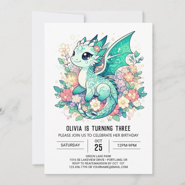 Fantasy Pastel Dragon Birthday Invitation (Front)
