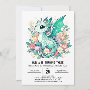 Fantasy Pastel Dragon Birthday Invitation
