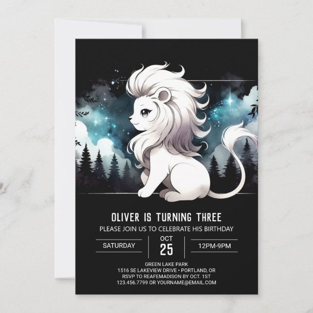 Fantasy Pastel Lion Birthday Invitation (Front)