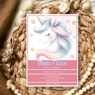 Fantasy pastel unicorn kids birthday invitation