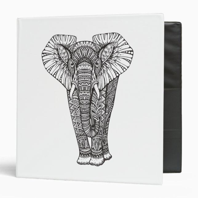 Fantasy Patterned Elephant Doodle 3 Ring Binder (Front/Inside)