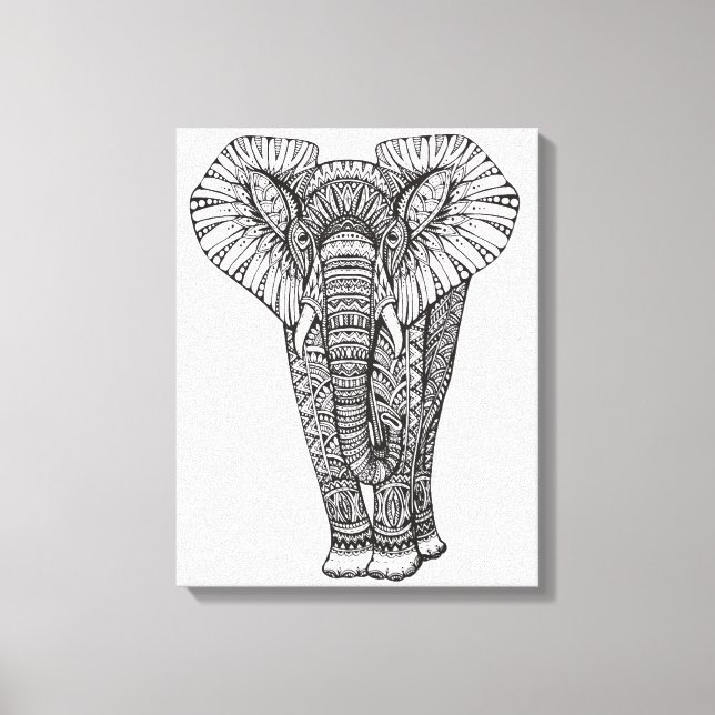 Fantasy Patterned Elephant Doodle 6 Canvas Print (Front)