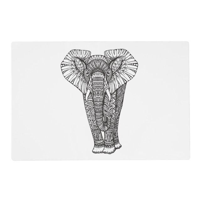 Fantasy Patterned Elephant Doodle Placemat (Front)