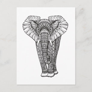 Fantasy Patterned Elephant Doodle Postcard