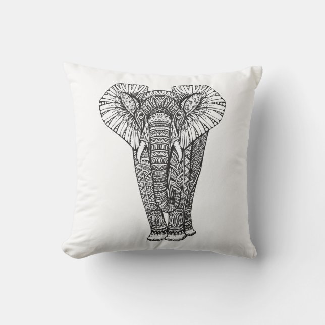 Fantasy Patterned Elephant Doodle Throw Pillow (Front)