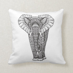 Fantasy Patterned Elephant Doodle Throw Pillow