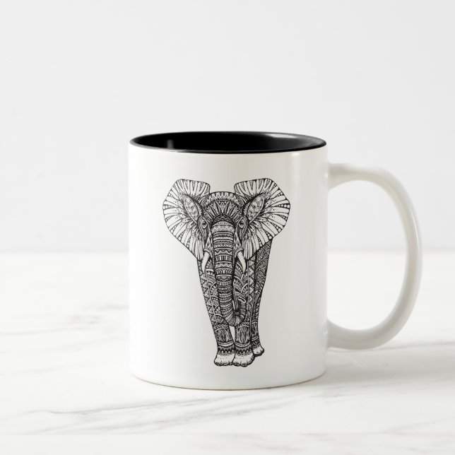 Fantasy Patterned Elephant Doodle Two-Tone Coffee Mug (Right)
