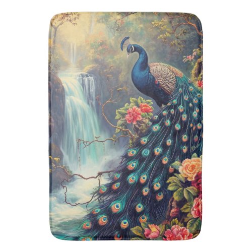 Fantasy Peacock and Waterfall Bath Mat