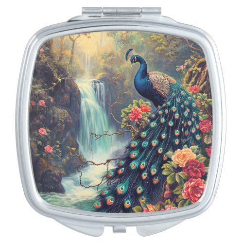 Fantasy Peacock and Waterfall Compact Mirror