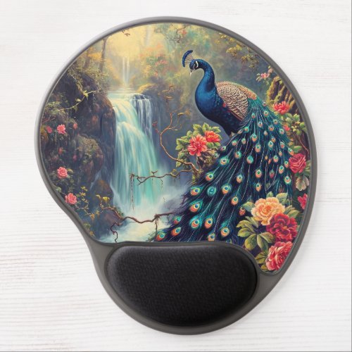 Fantasy Peacock and Waterfall Gel Mouse Pad