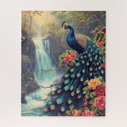 Fantasy Peacock and Waterfall Jigsaw Puzzle