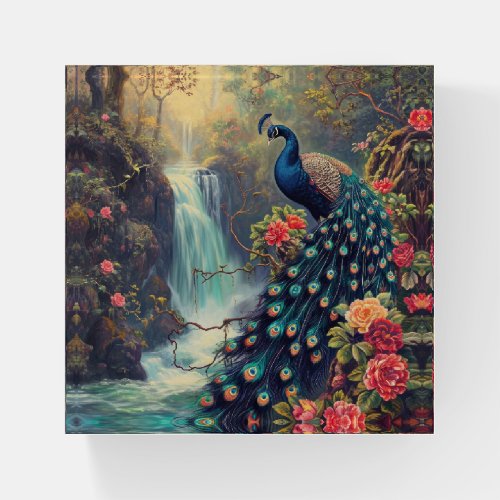 Fantasy Peacock and Waterfall Paperweight