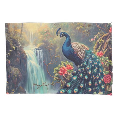 Fantasy Peacock and Waterfall Pillow Case