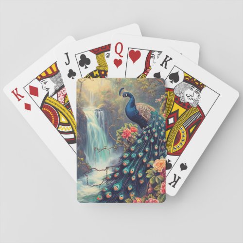 Fantasy Peacock and Waterfall Playing Cards