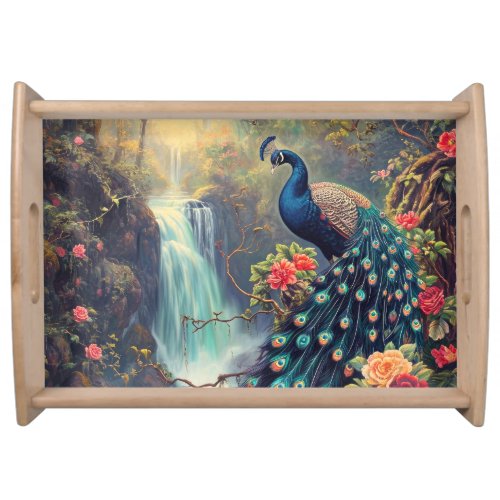 Fantasy Peacock and Waterfall Serving Tray