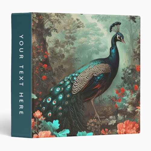 Fantasy Peacock in Forest of Flowers 3 Ring Binder