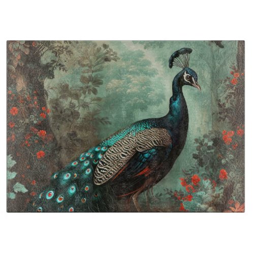 Fantasy Peacock in Forest of Flowers Cutting Board