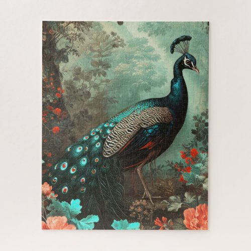 Fantasy Peacock in Forest of Flowers Jigsaw Puzzle