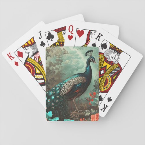 Fantasy Peacock in Forest of Flowers Playing Cards