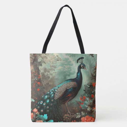 Fantasy Peacock in Forest of Flowers Tote Bag