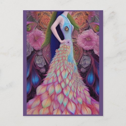 Fantasy Peacock Wedding Dress Fairytale Bride Post Postcard