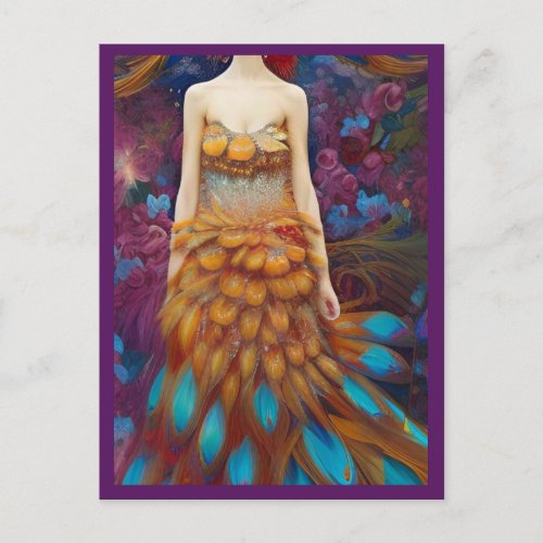 Fantasy Peacock Wedding Dress Fairytale Bride Post Postcard