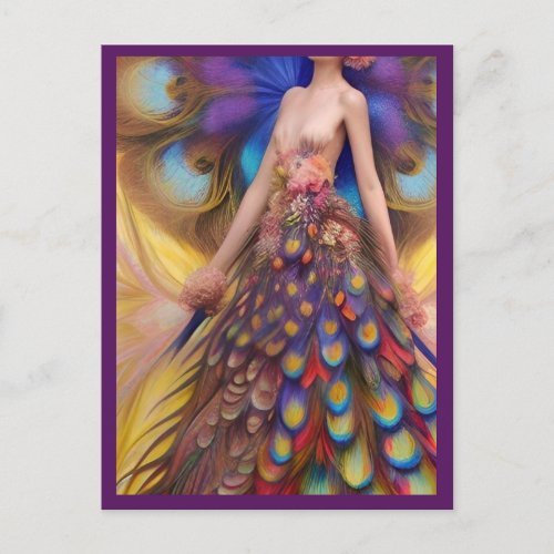 Fantasy Peacock Wedding Dress Fairytale Woodland Postcard