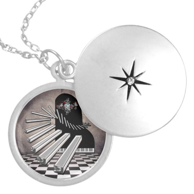 Fantasy Piano Sterling Silver Locket Necklace (Front)