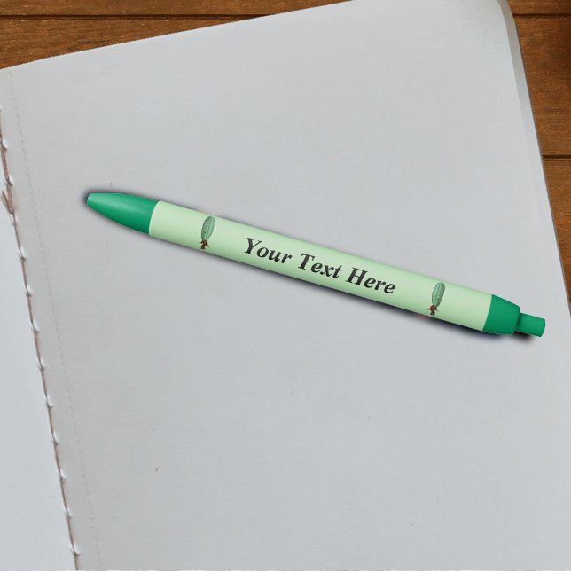 Fantasy Pickle Man Brown Suit Pen (Funny men in suits with big green pickle heads with faces on green writing pen.)