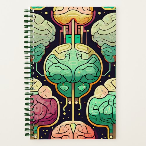 Fantasy Pink and Green AI Brain Illustration Notebook