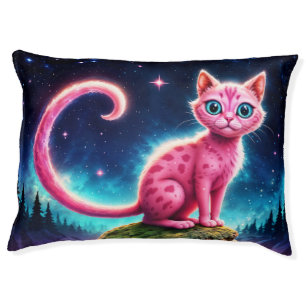 Fantasy pink cat in magic starry night forest pet bed
