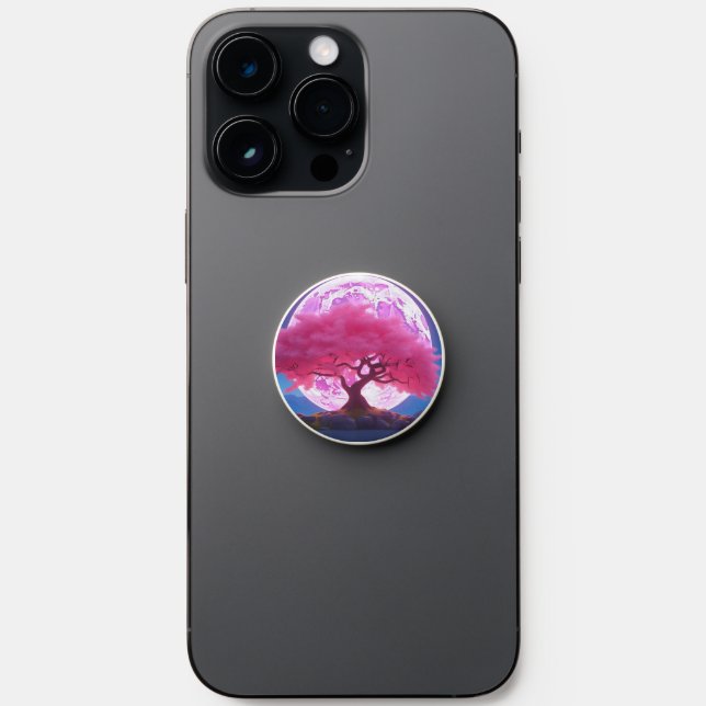 Fantasy Pink Cherry Tree with pink Moon PopSocket (Front)